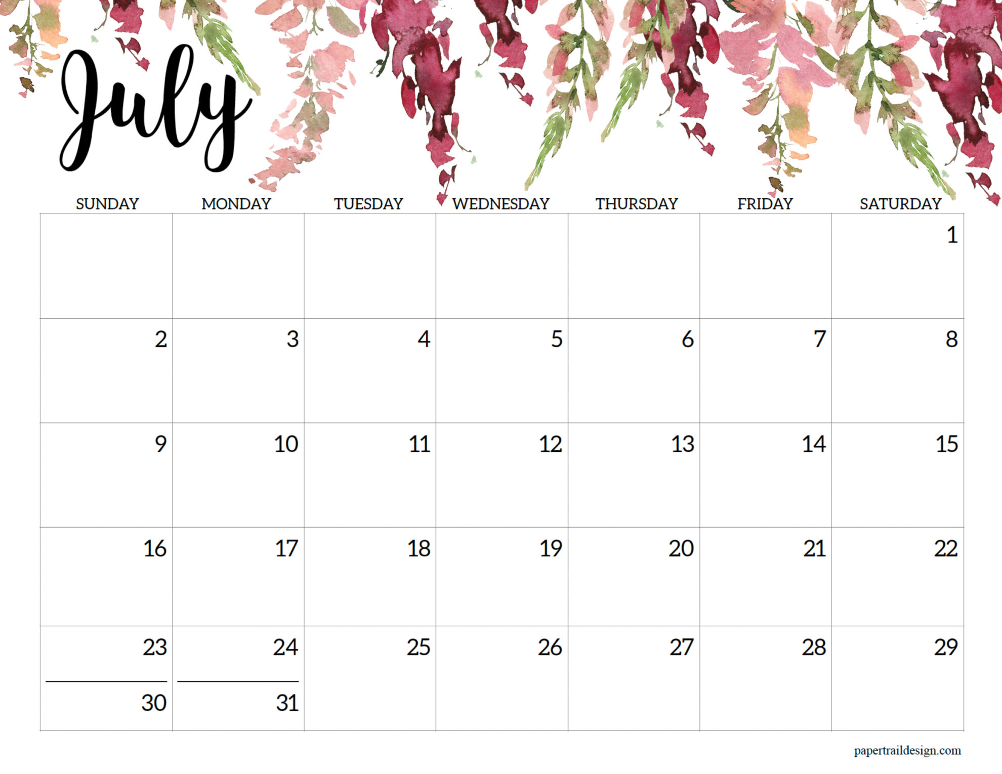 Printable Calendar July 2023