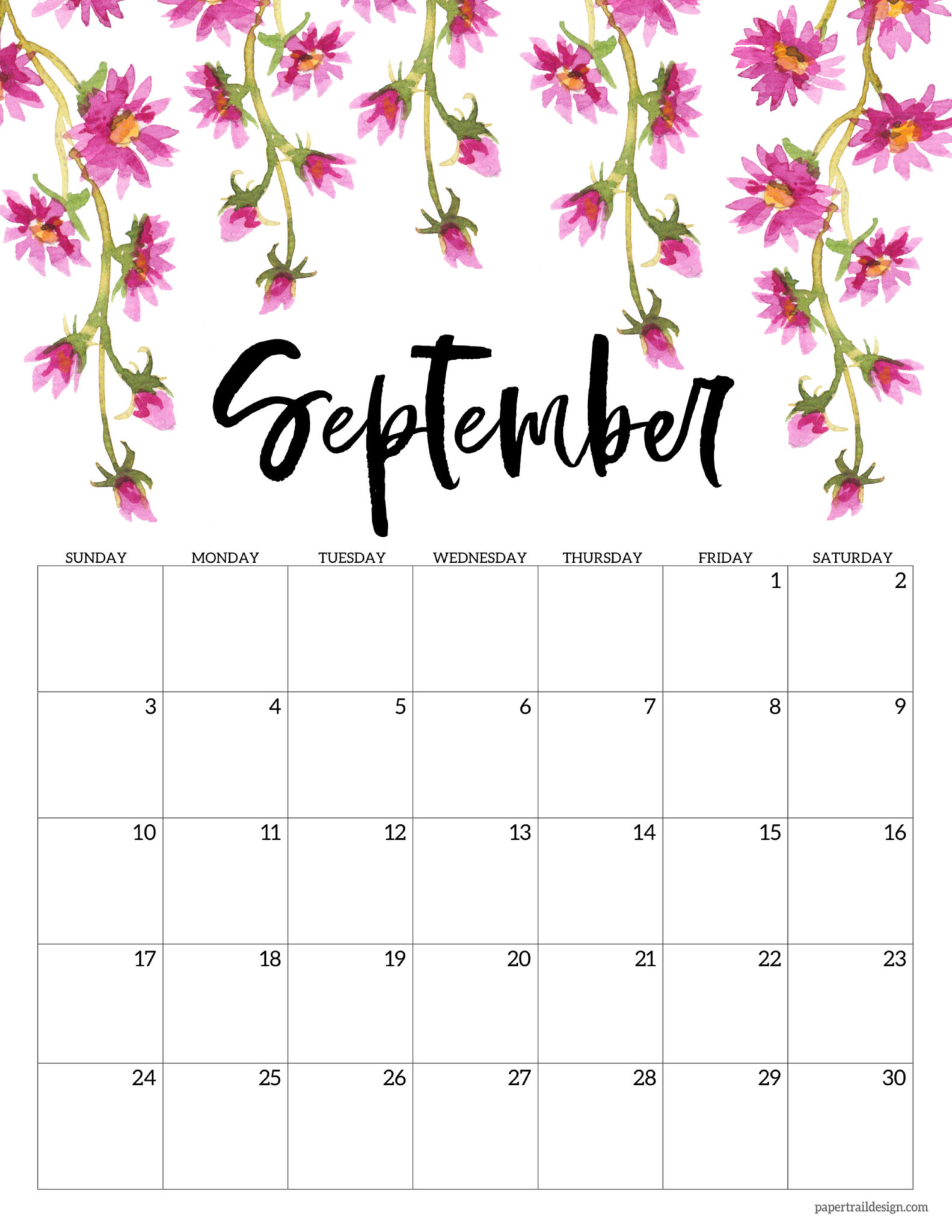 Free Printable 2023 Floral Calendar Paper Trail Design