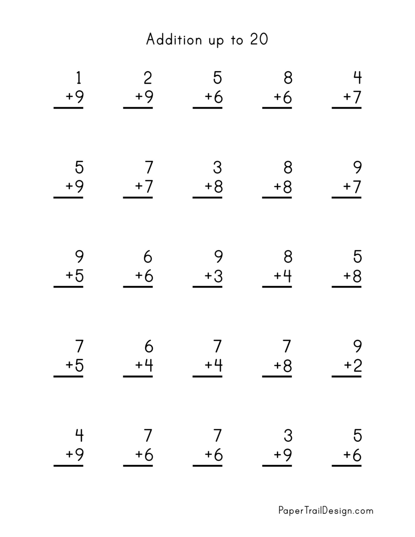 Addition Worksheets Paper Trail Design