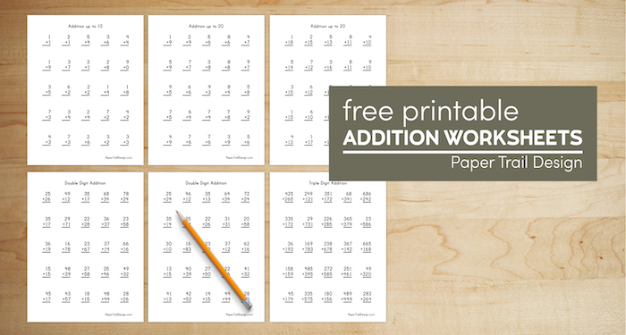 Various addition worksheets with text overlay- free printable addition worksheets