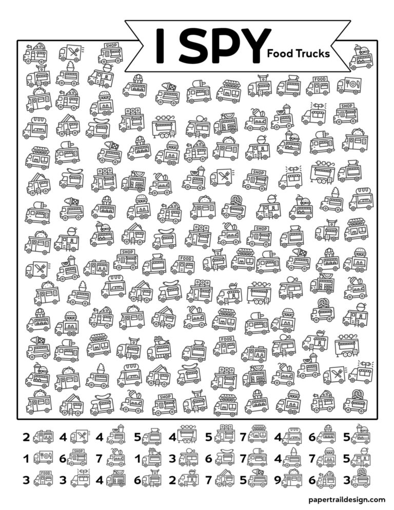 Free Printable I Spy Food Trucks Activity - Paper Trail Design