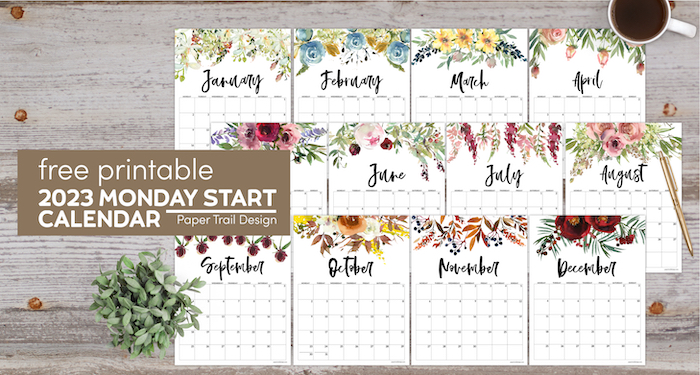 Free Printable 2023 Floral Calendar – Monday Start