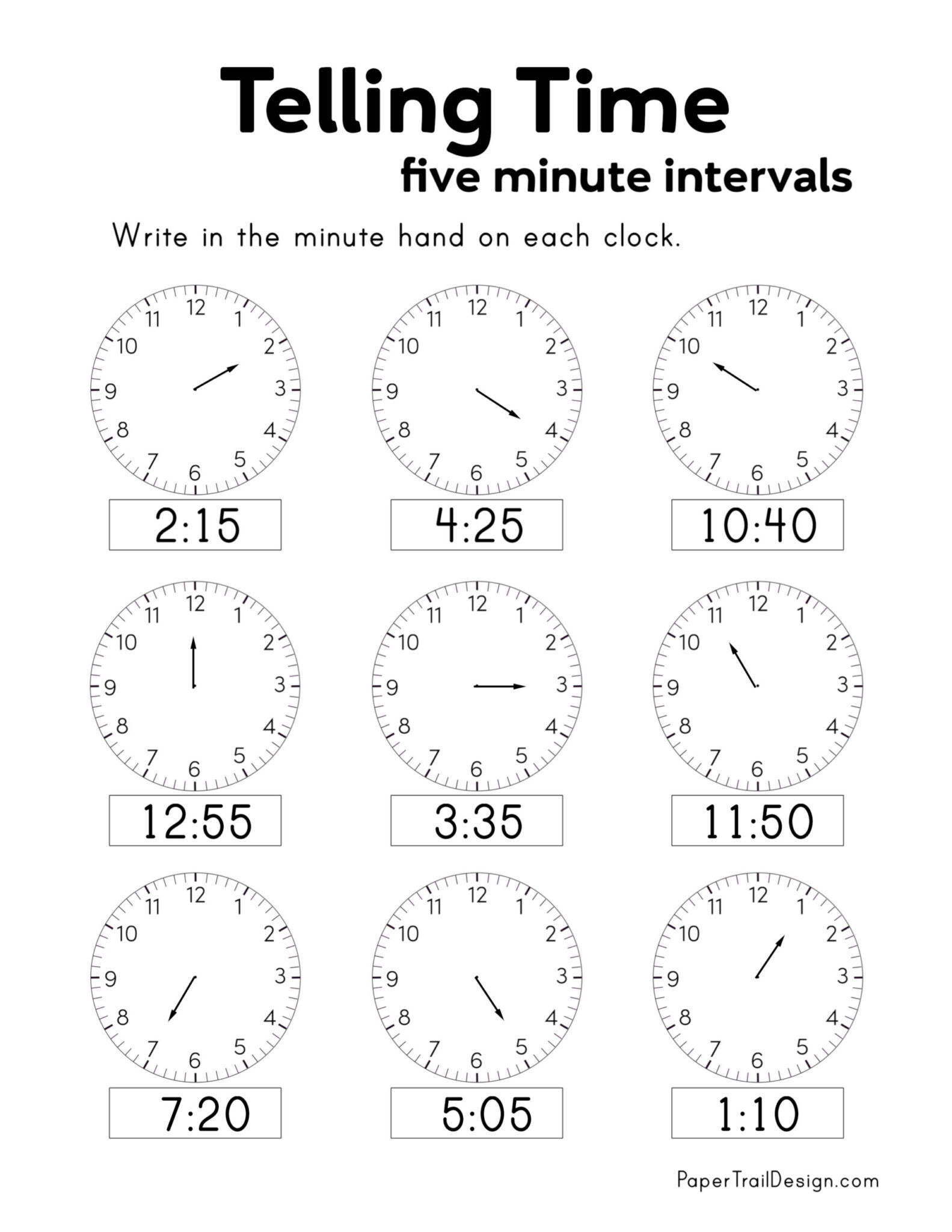 Free Printable Telling Time Worksheets - Paper Trail Design