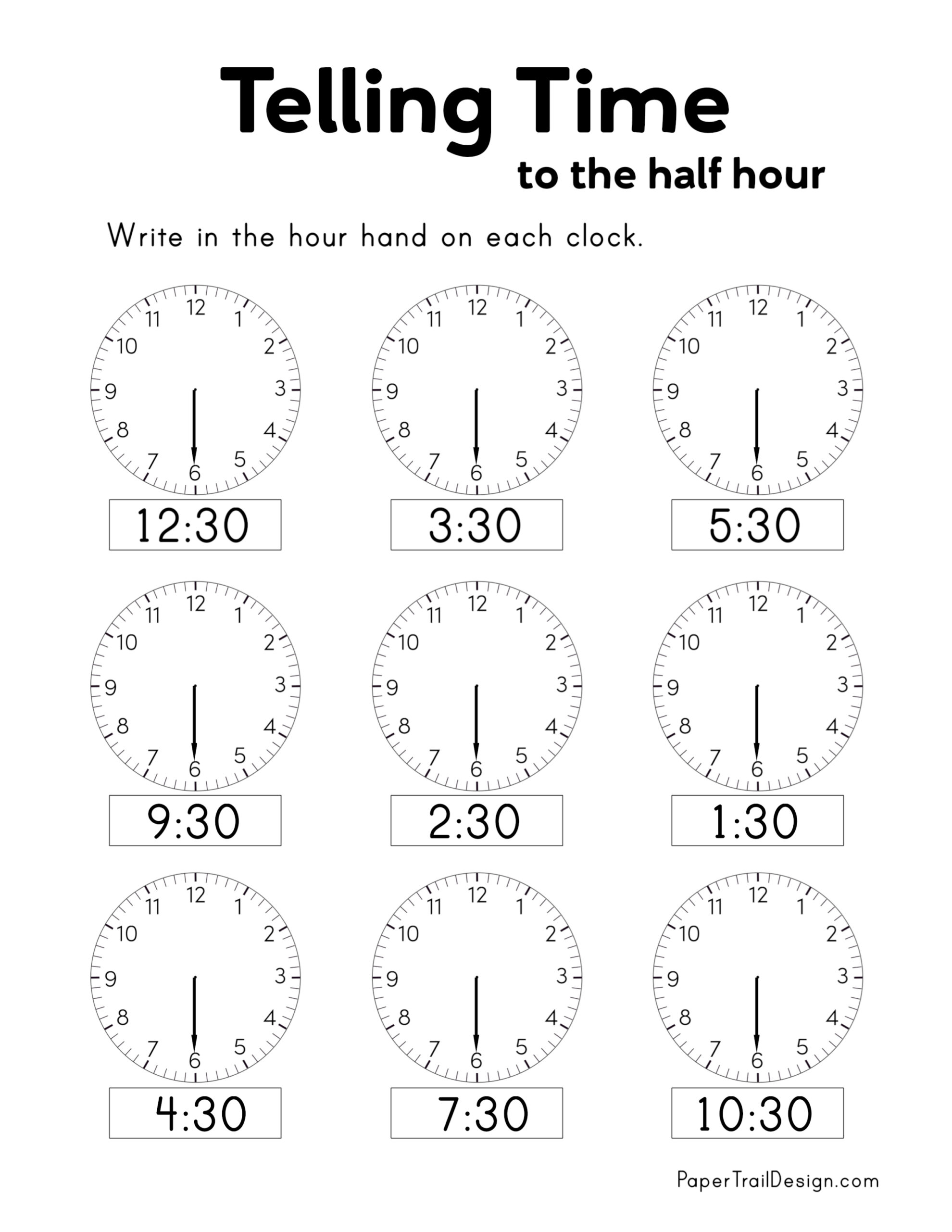 Free Printable Telling Time Worksheets - Paper Trail Design