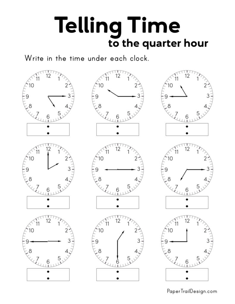 Free Printable Telling Time Worksheets Paper Trail Design