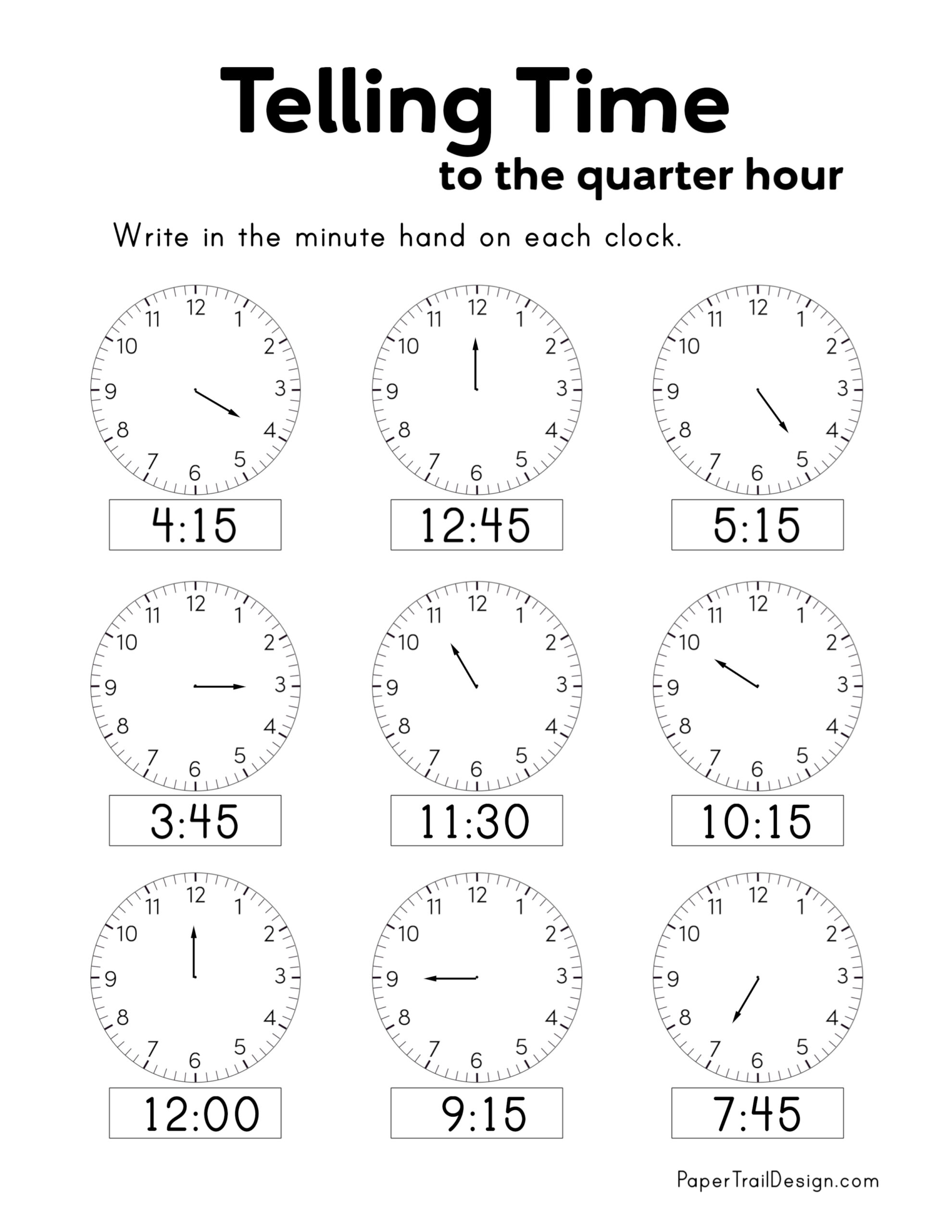 Free Printable Telling Time Worksheets - Paper Trail Design