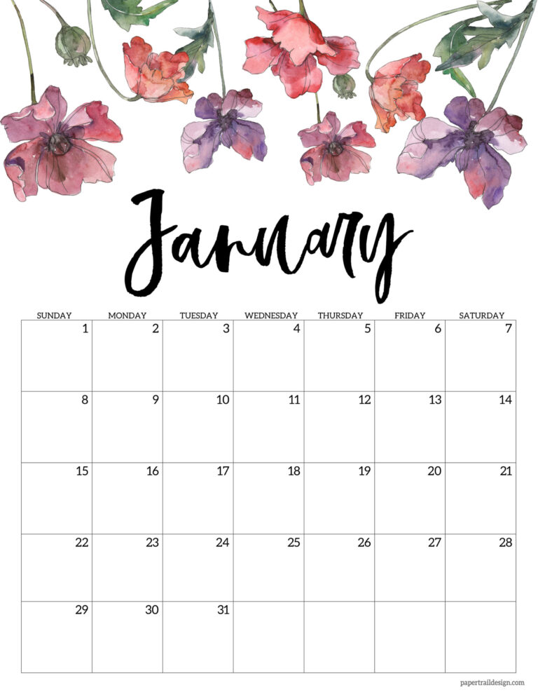 2023 Free Printable Calendar Floral Paper Trail Design