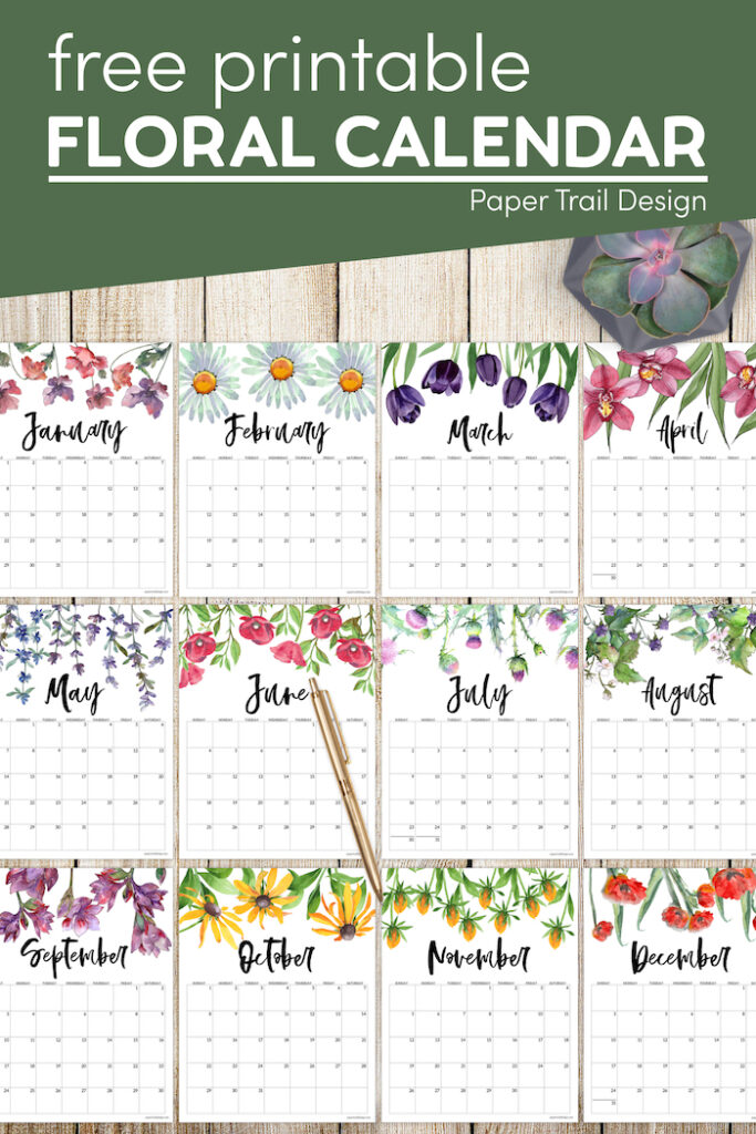 2023 free printable calendar floral paper trail design