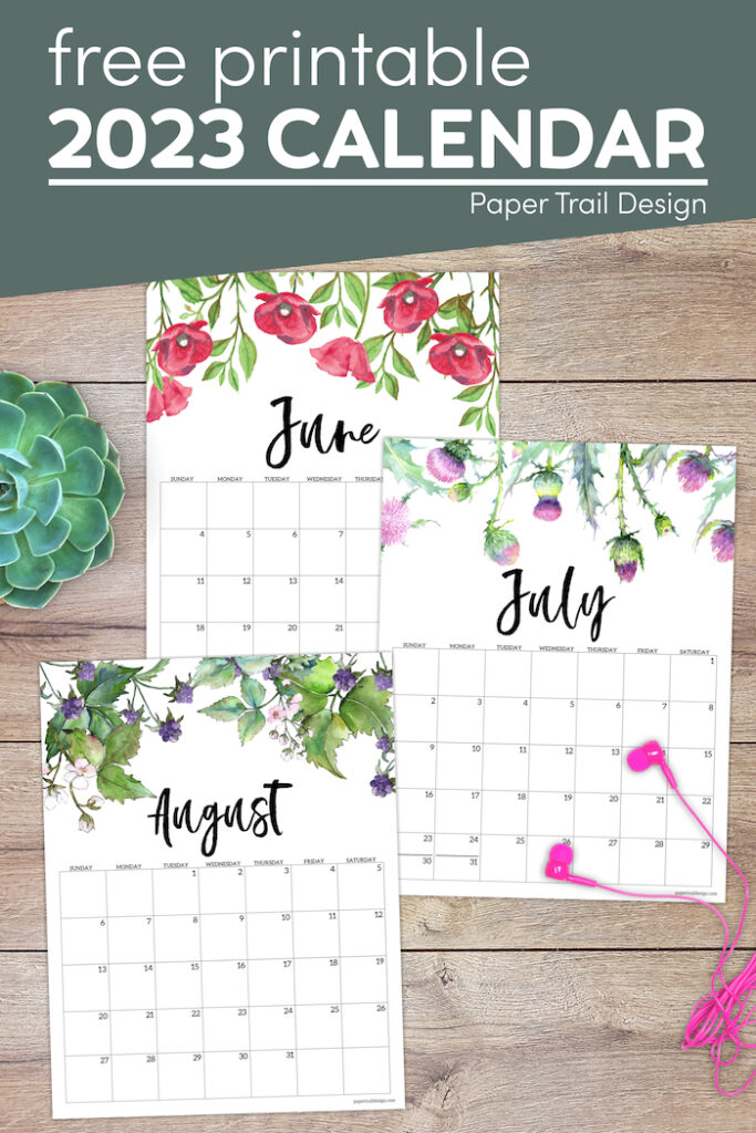 2023 Free Printable Calendar Floral Paper Trail Design