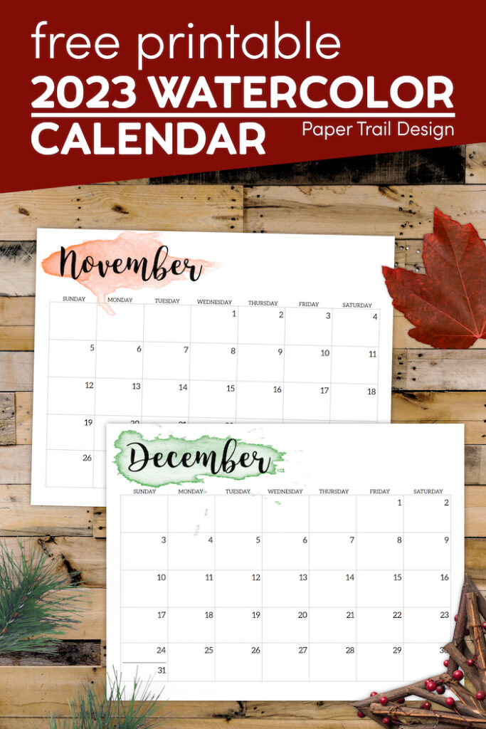 2023 Calendar Printable Watercolor Paper Trail Design