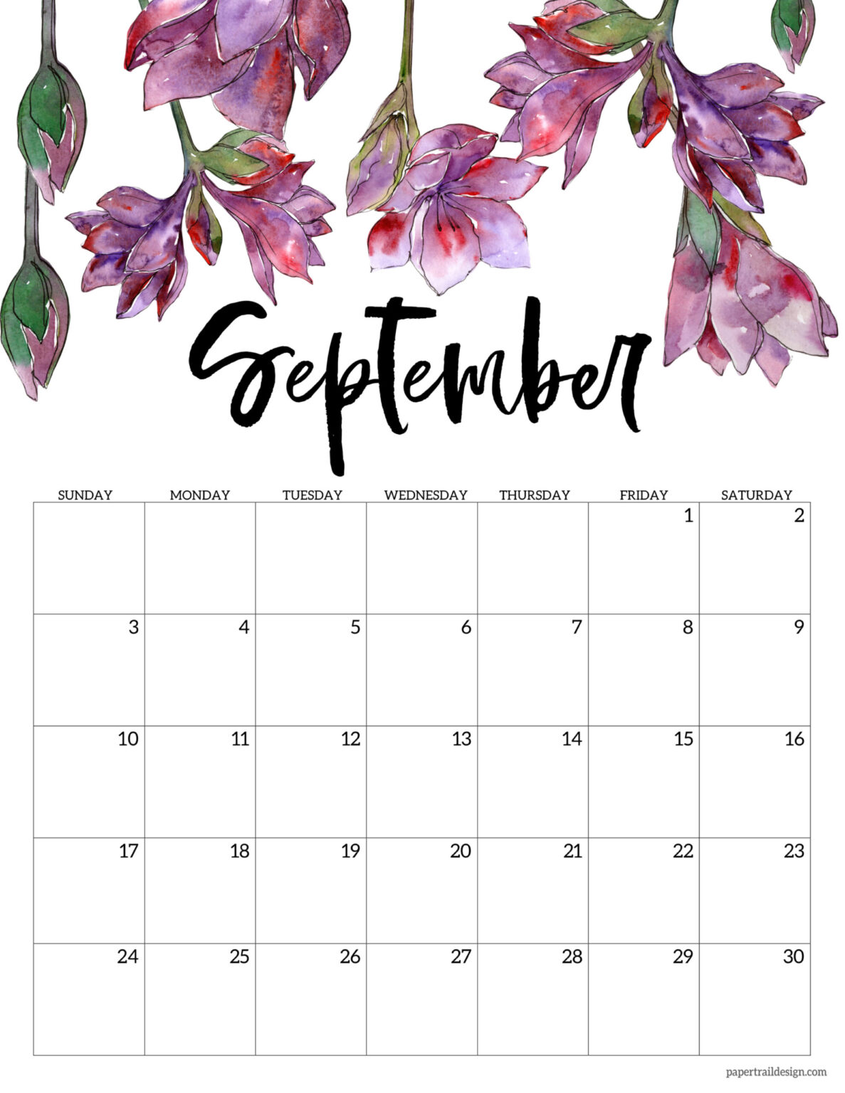 2023 free printable calendar floral paper trail design