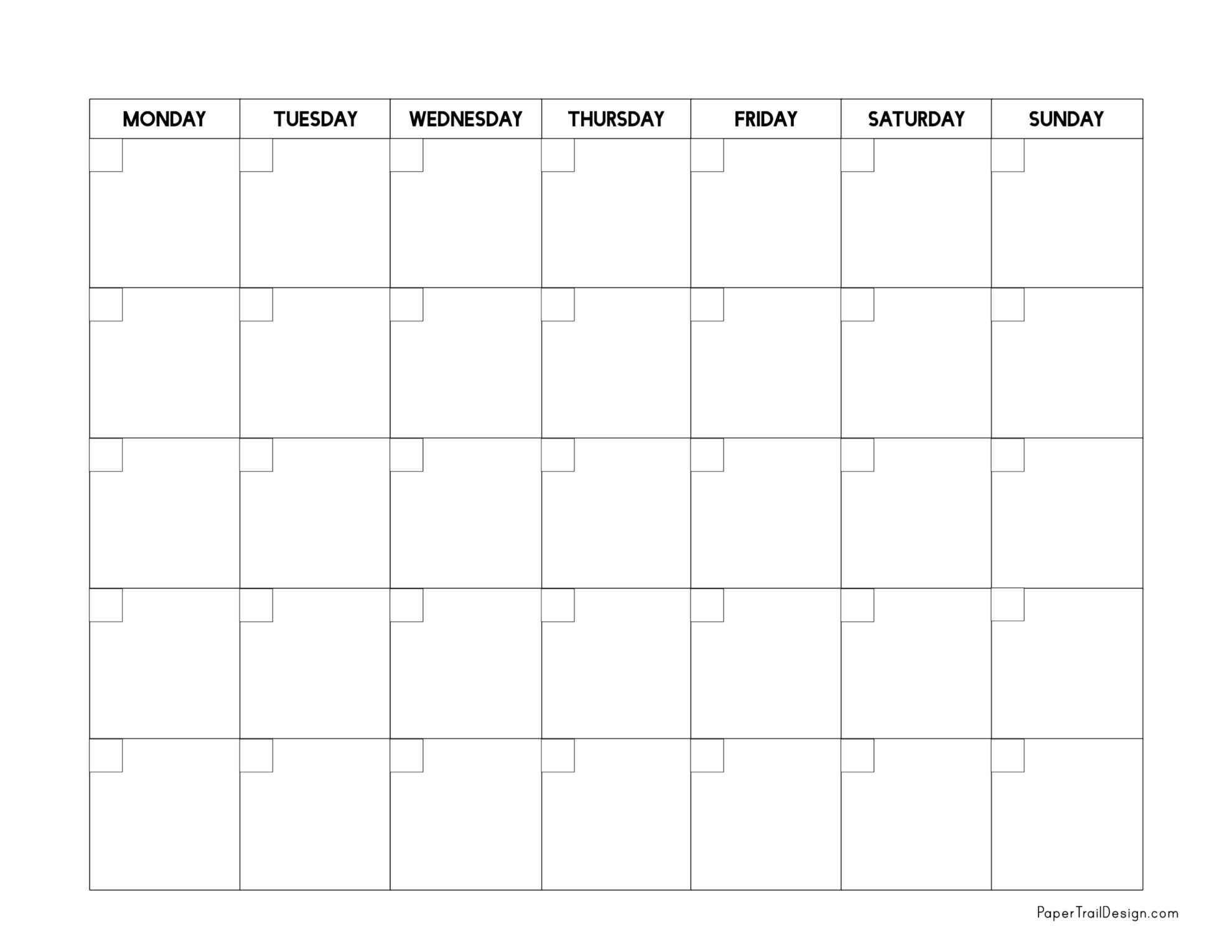 Monday Start Blank Calendar Template Paper Trail Design