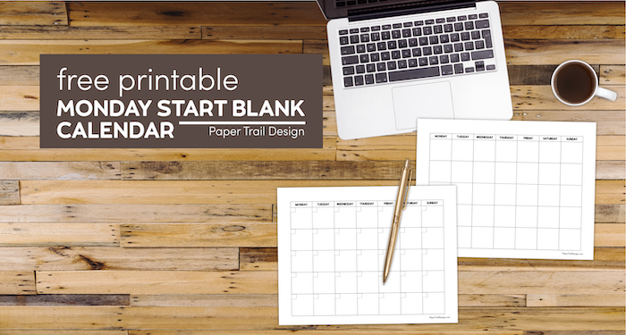 Monday start blank calendar page templates to print with text overlay- free printable Monday start blank calendar