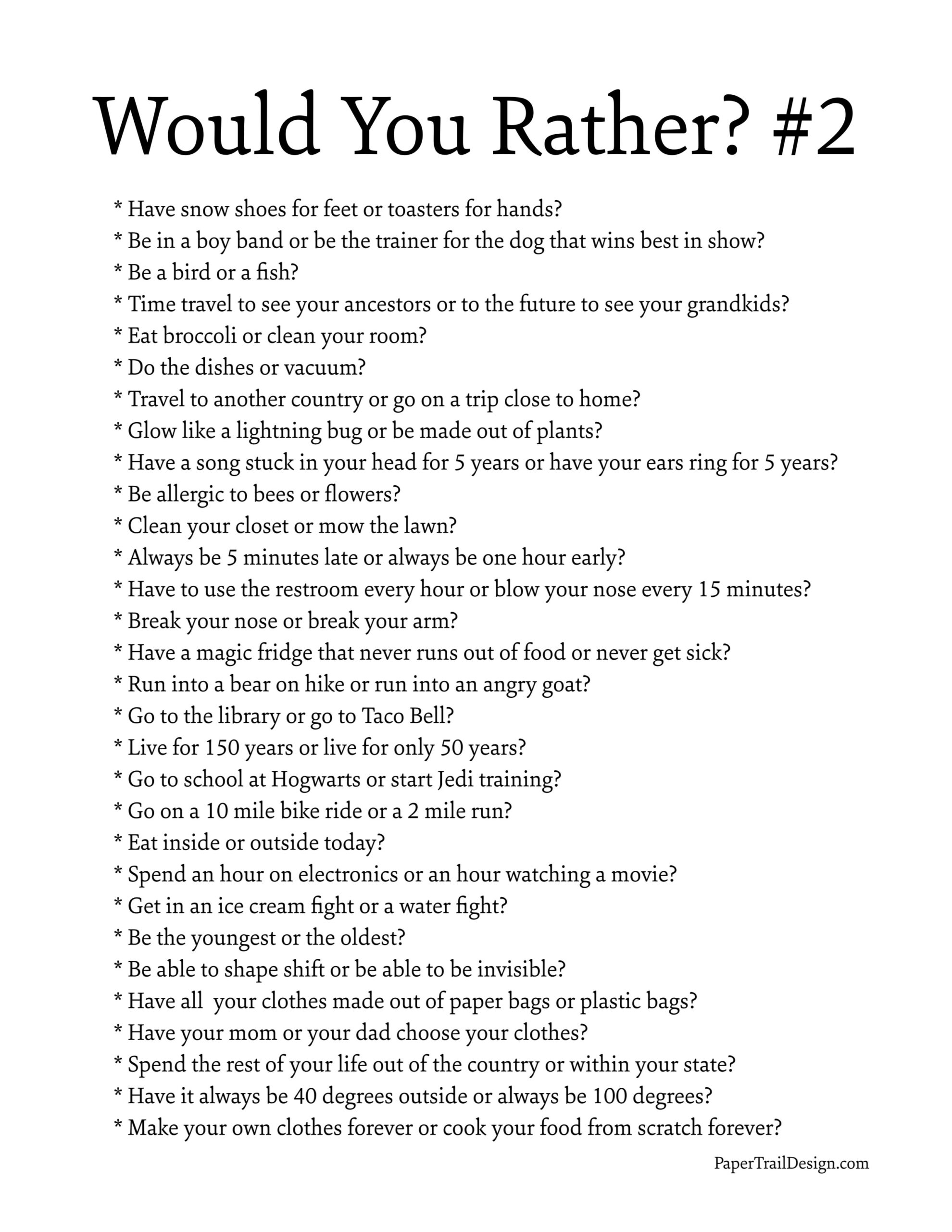 150 Would You Rather Questions for Kids (& Free Printable