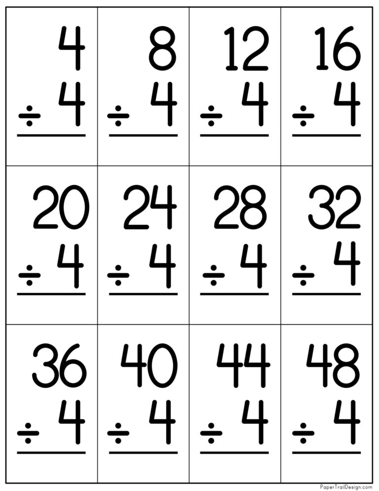 Division Flash Cards Printable - Paper Trail Design