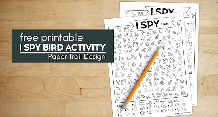 I spy kids activity page bird themed with text overlay- free printable I spy bird activity