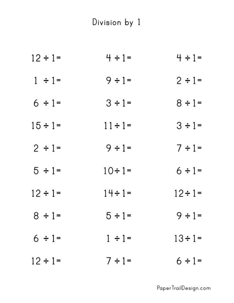 Division Worksheets for Division Facts 1-12 - Paper Trail Design