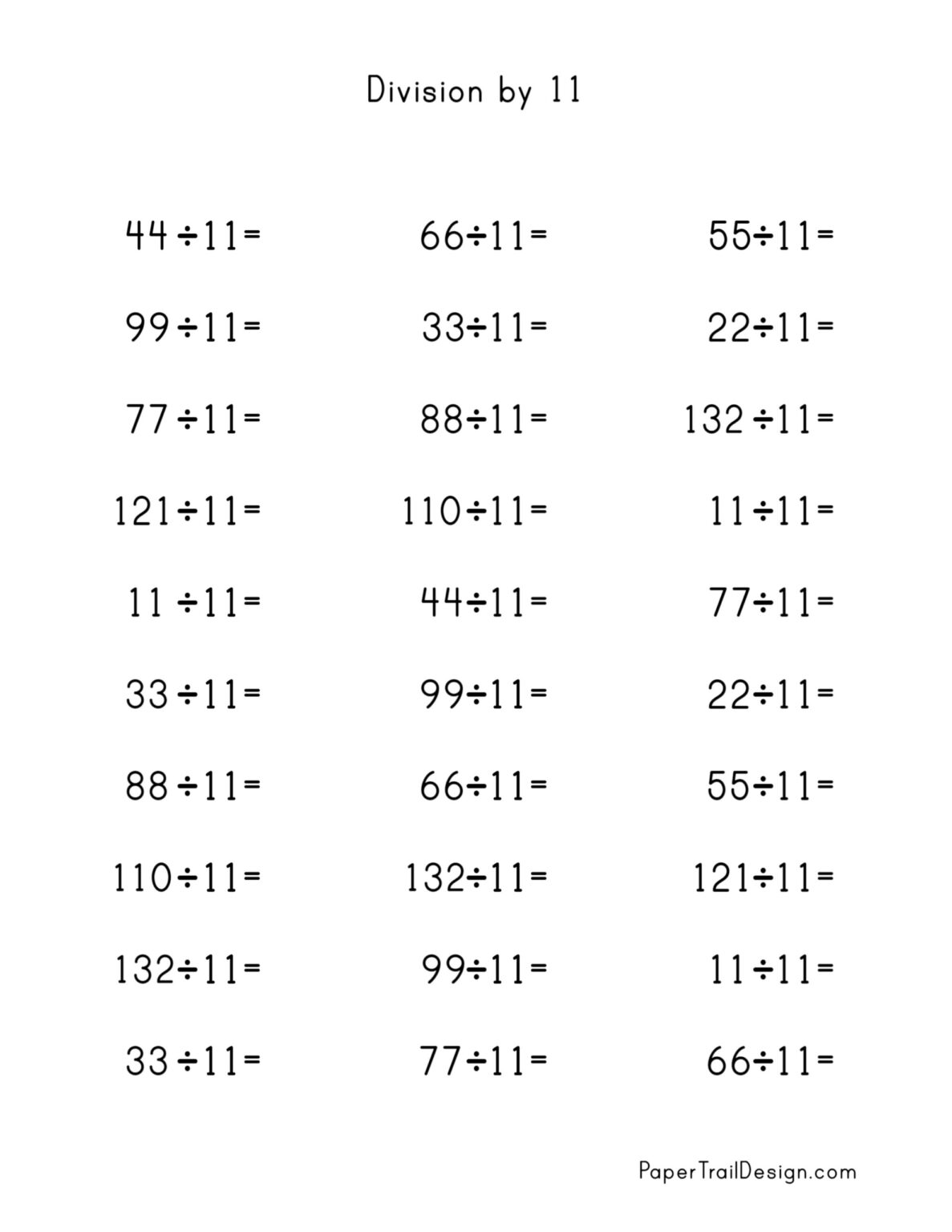 Division Worksheets for Division Facts 1-12 - Paper Trail Design
