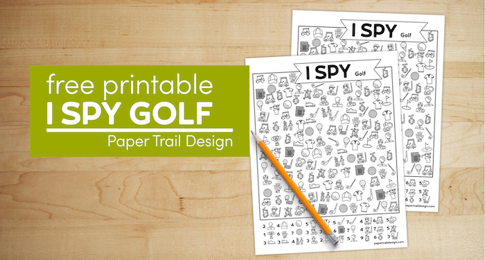 I spy gold worksheet pages with text overlay- free printable I spy golf