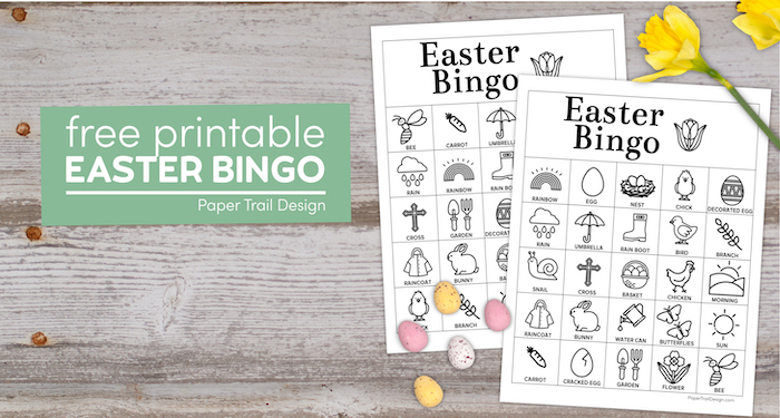Easter bingo printable with text overlay- free printable easter bingo