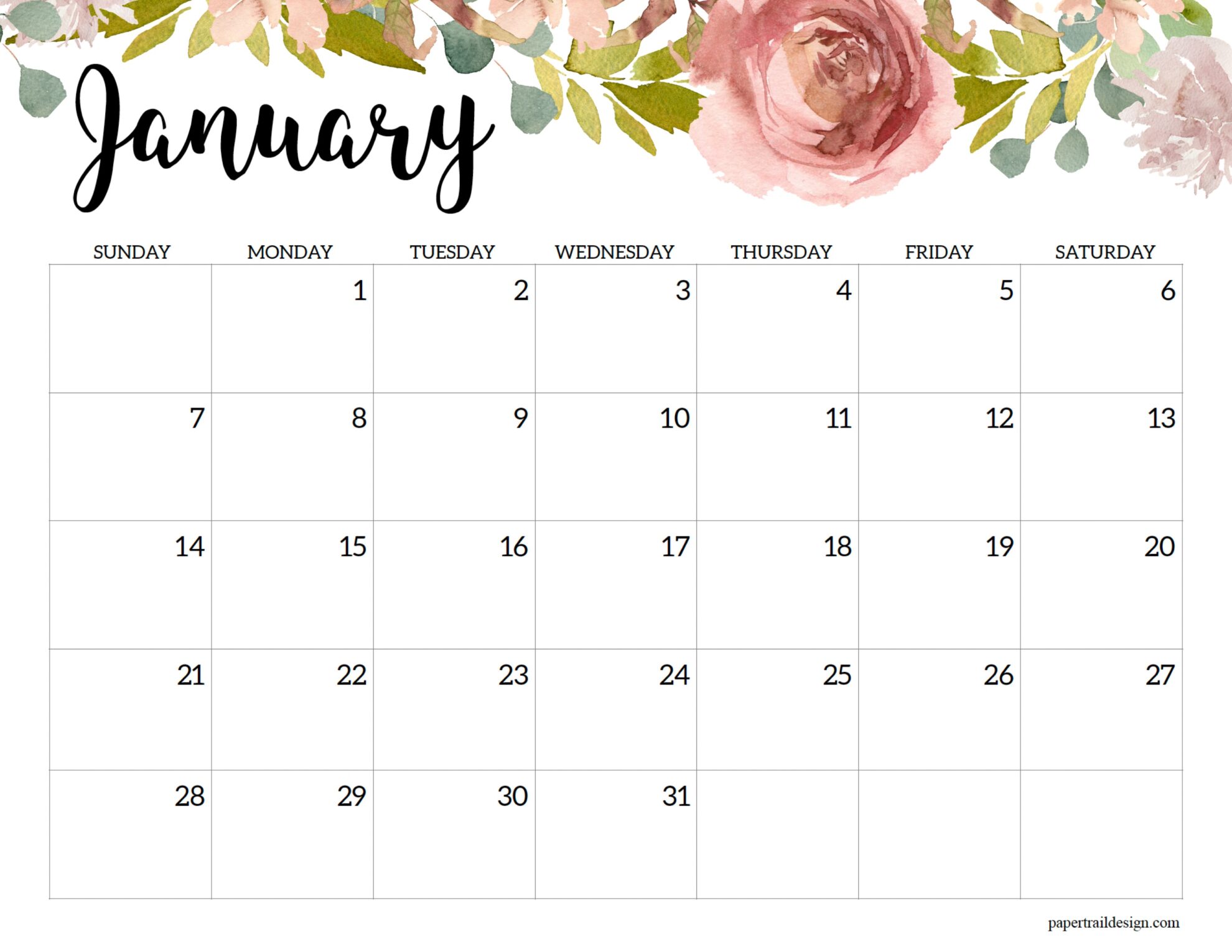 2024 Free Printable Calendar Floral Nani Tamara