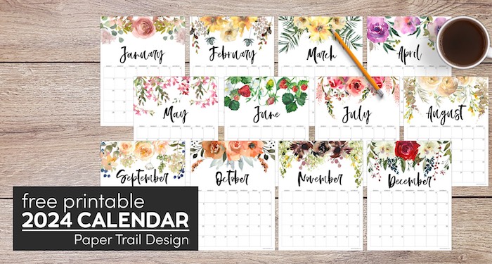 Yearly calendar for 2024 with floral design with text overlay- free printable 2024 calendar