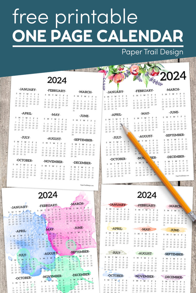 Calendar 2024 Printable One Page Paper Trail Design