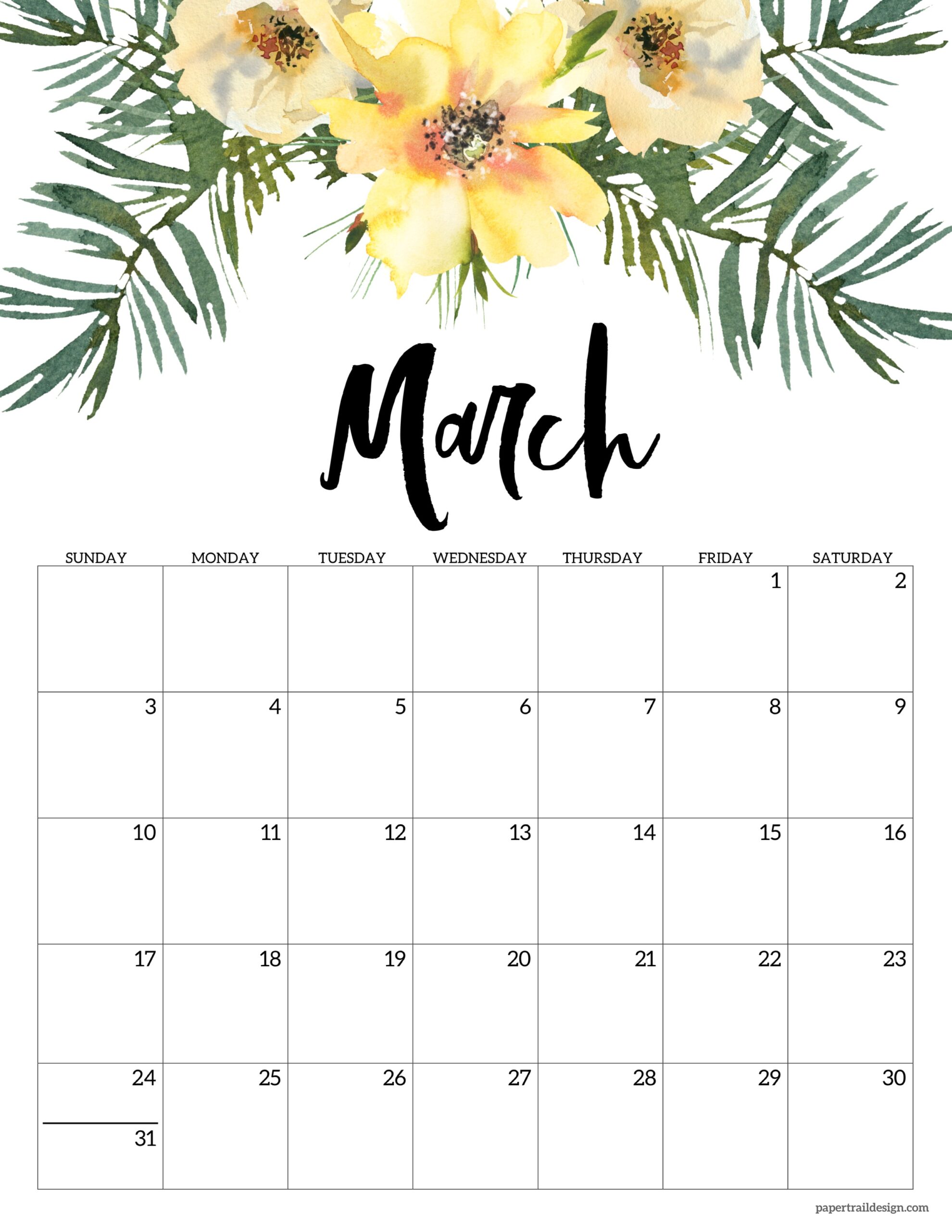 March 2025 Calendar Flowers Dynah Gunilla