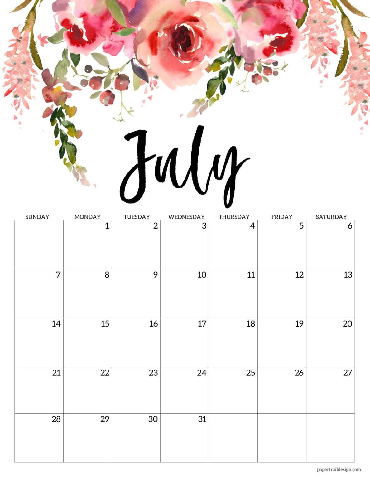 2024 Floral Calendar Printable Paper Trail Design