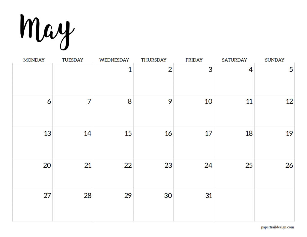 Free Printable 2024 Calendar Monday Start Paper Trail Design