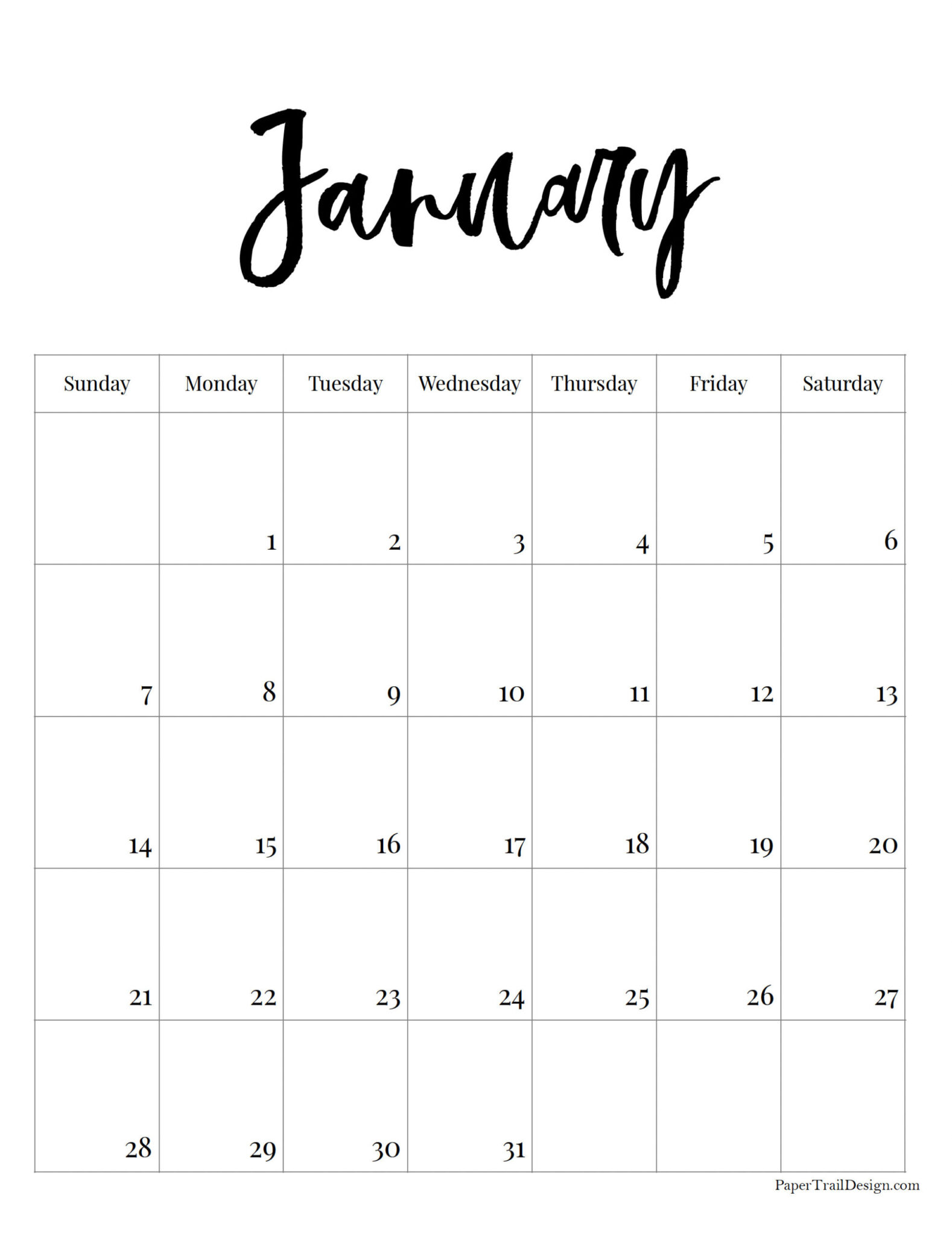 2024 Free Printable Monthly Calendar Paper Trail Design