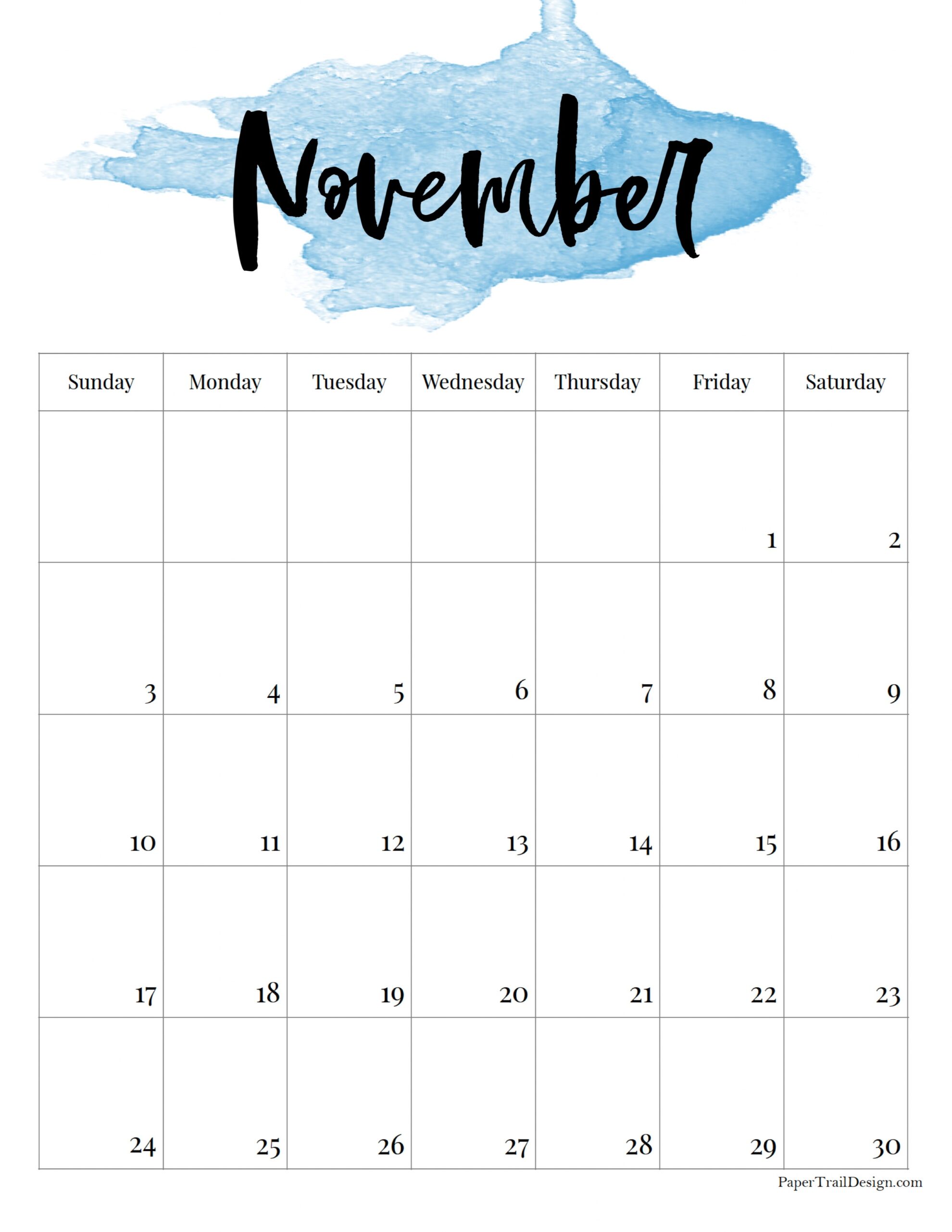 Calendar November 2024 Printable Water Paint Cathi Danella