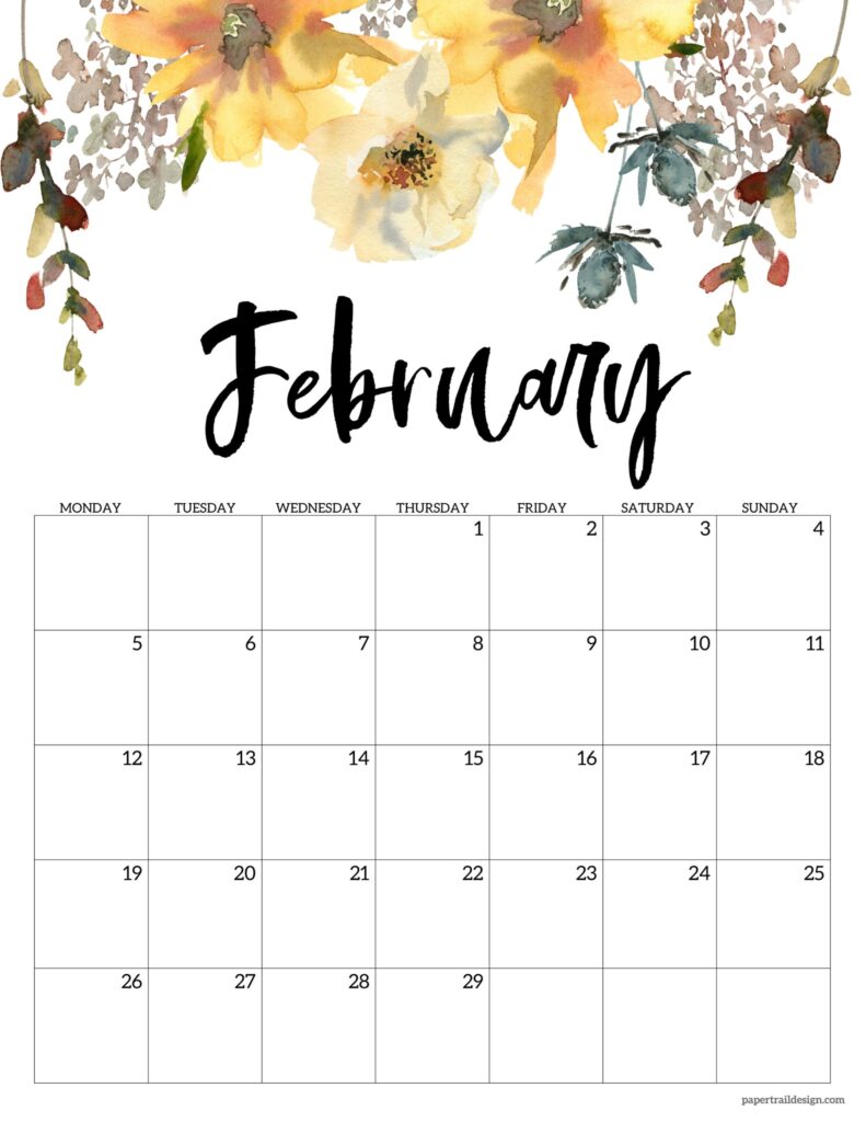 Free Printable 2024 Floral Calendar Monday Start Paper Trail Design