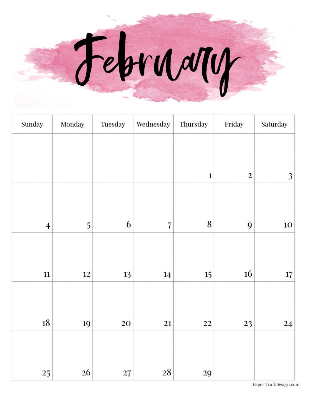 2024 Printable Calendar Watercolor Paper Trail Design