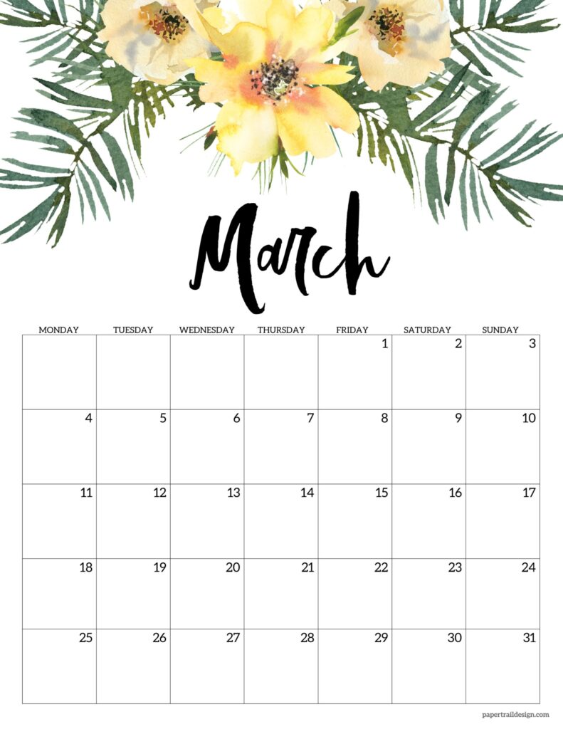 Free Printable 2024 Floral Calendar Monday Start Paper Trail Design