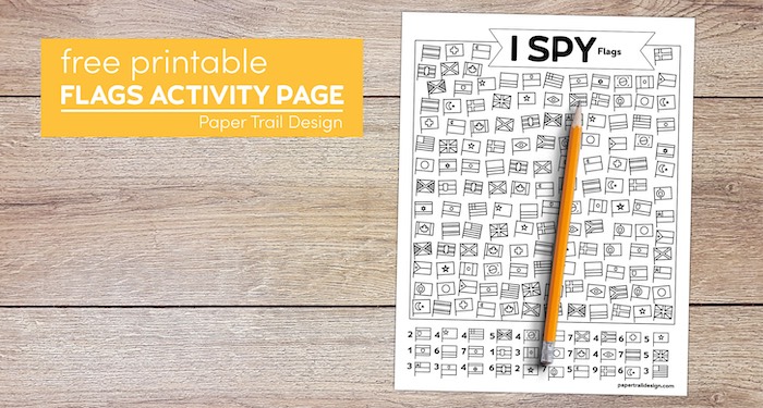 I spy flags of the world activity page for kids with text overlay- free printable flags activity page