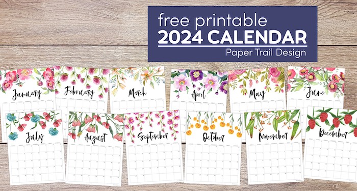 Calendar pages with floral design with text overlay- free printable 2024 calendar