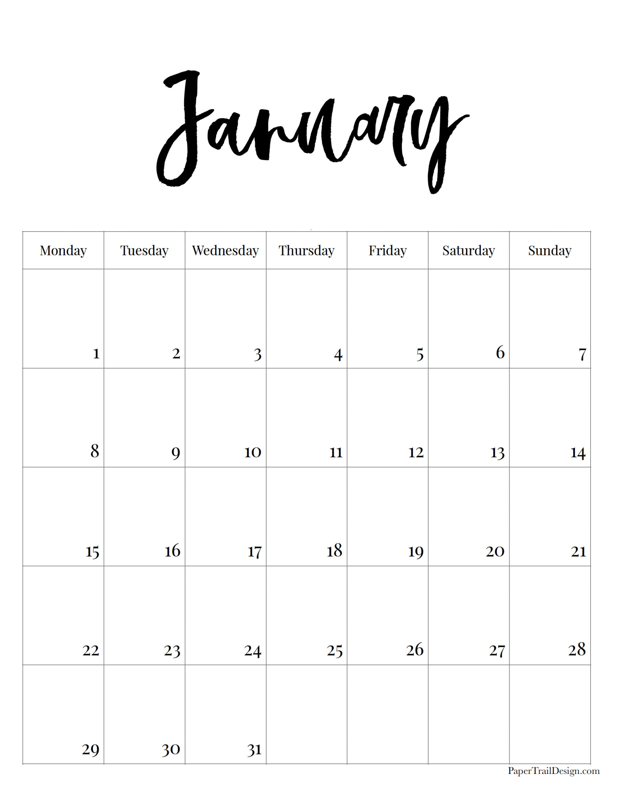 Vertical 2024 Monday Start Calendar Paper Trail Design