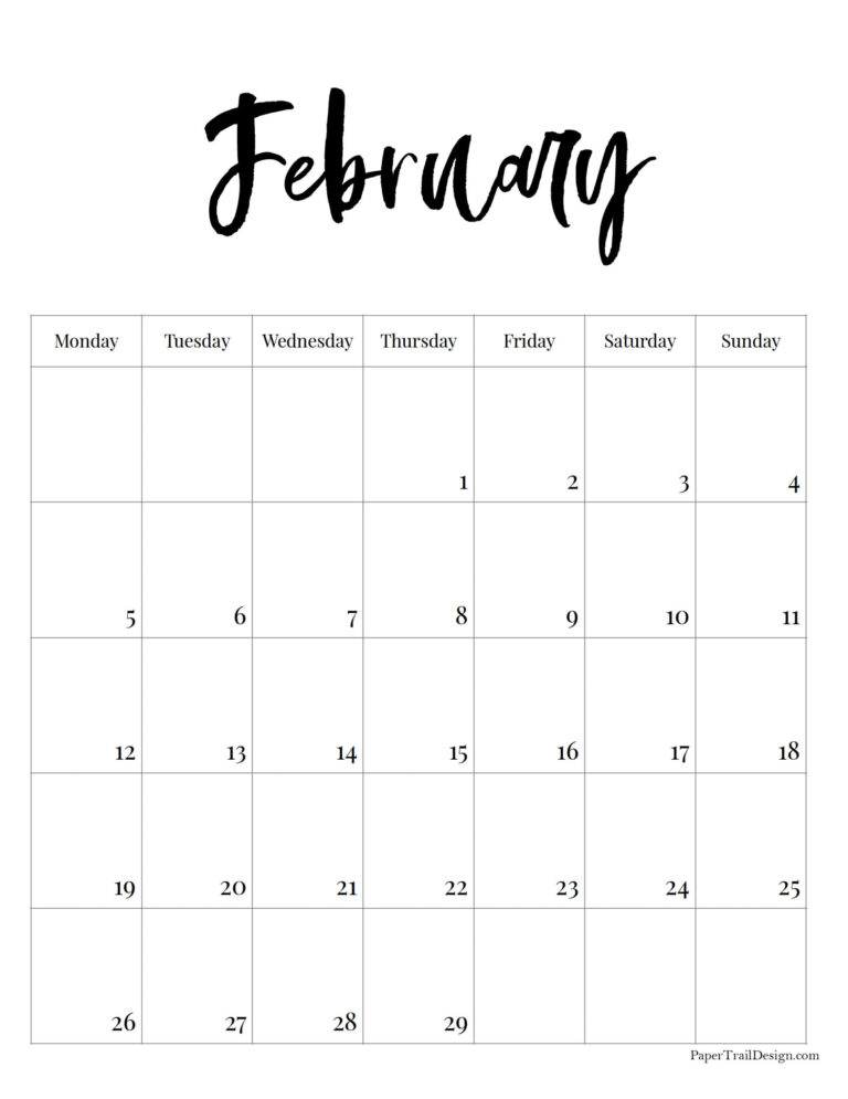 Vertical 2024 Monday Start Calendar Paper Trail Design