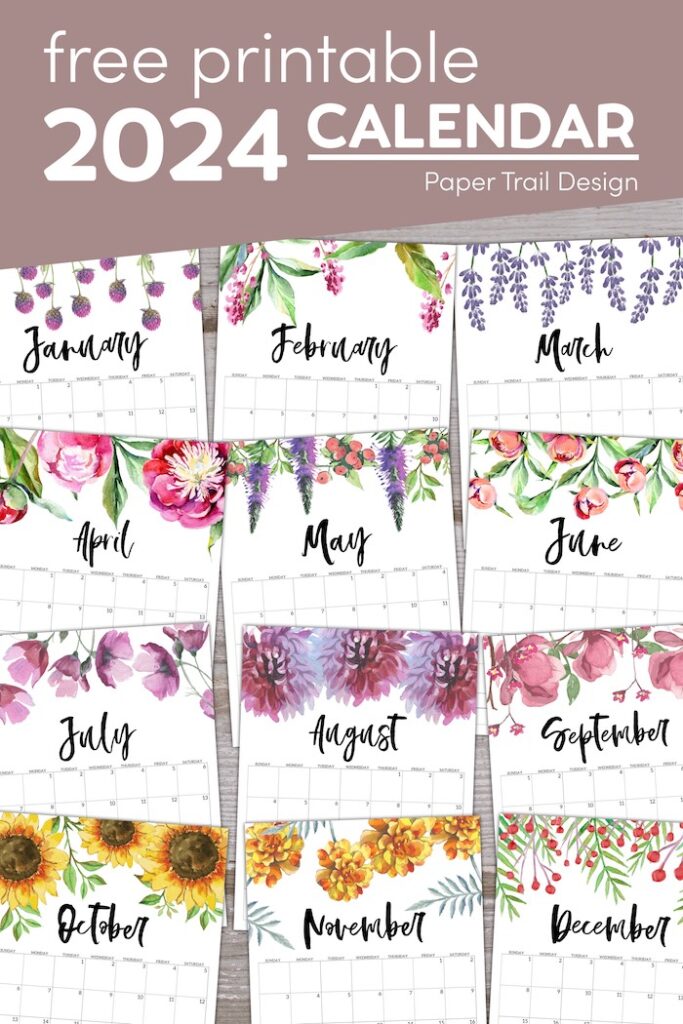 Free Printable Calendar 2024 Floral Paper Trail Design