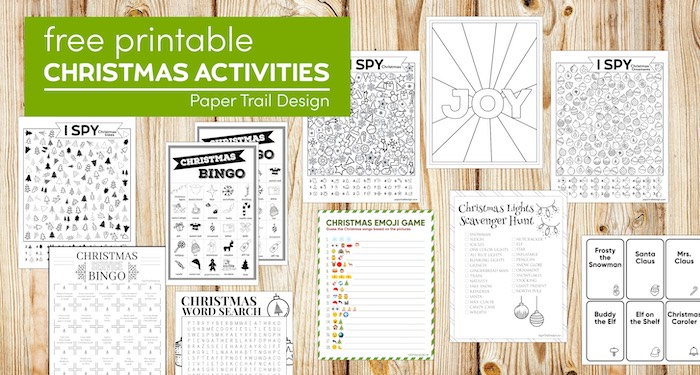 Christmas activities for kids with text overlay- free printable Christmas activities