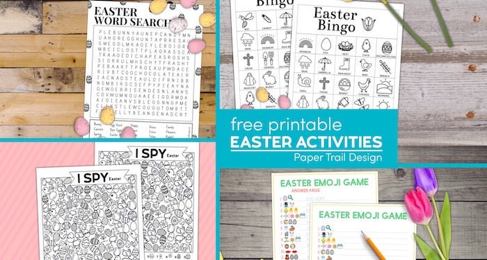 Easter games for kids to print with text overlay- free printable Easter activities