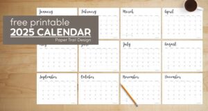 2025 Calendar Printable Free Template - Paper Trail Design