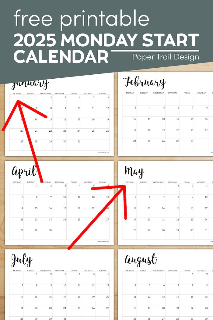 Free Printable 2025 Calendar - Monday Start - Paper Trail Design