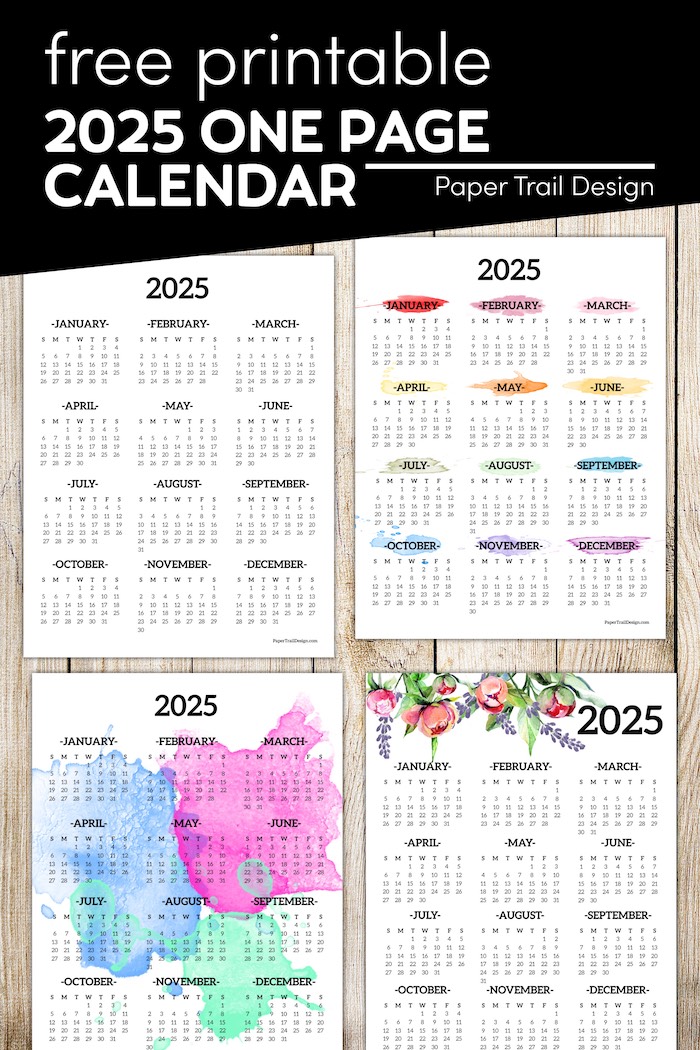One Page Printable Full Year 2025 Calendar