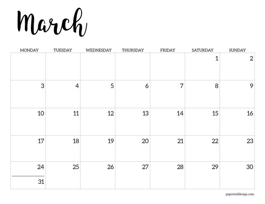 Free Printable 2025 Calendar - Monday Start - Paper Trail Design