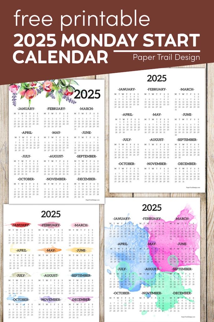 2025 Monday Start Calendar One Page Paper Trail Design