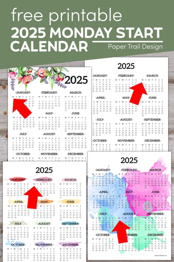 2025 Monday Start Calendar One Page Paper Trail Design