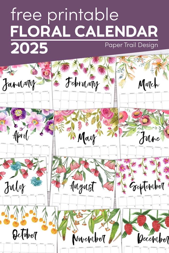 Free Printable 2025 Floral Calendar Paper Trail Design
