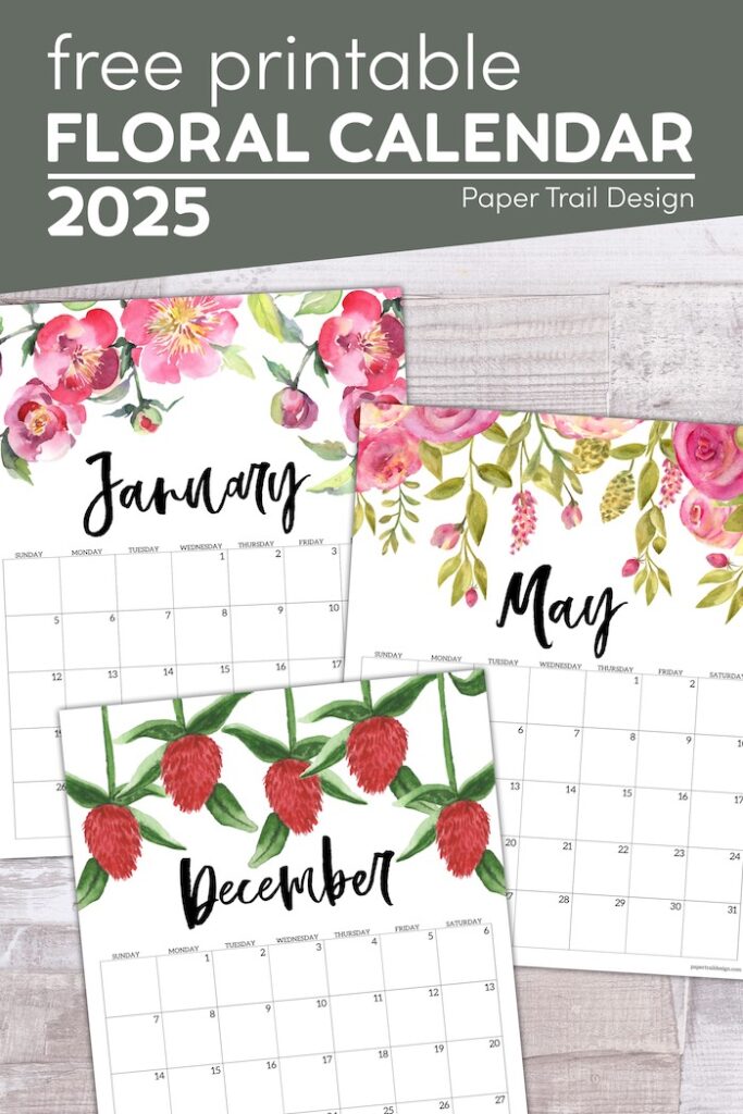 Free Printable 2025 Floral Calendar Paper Trail Design